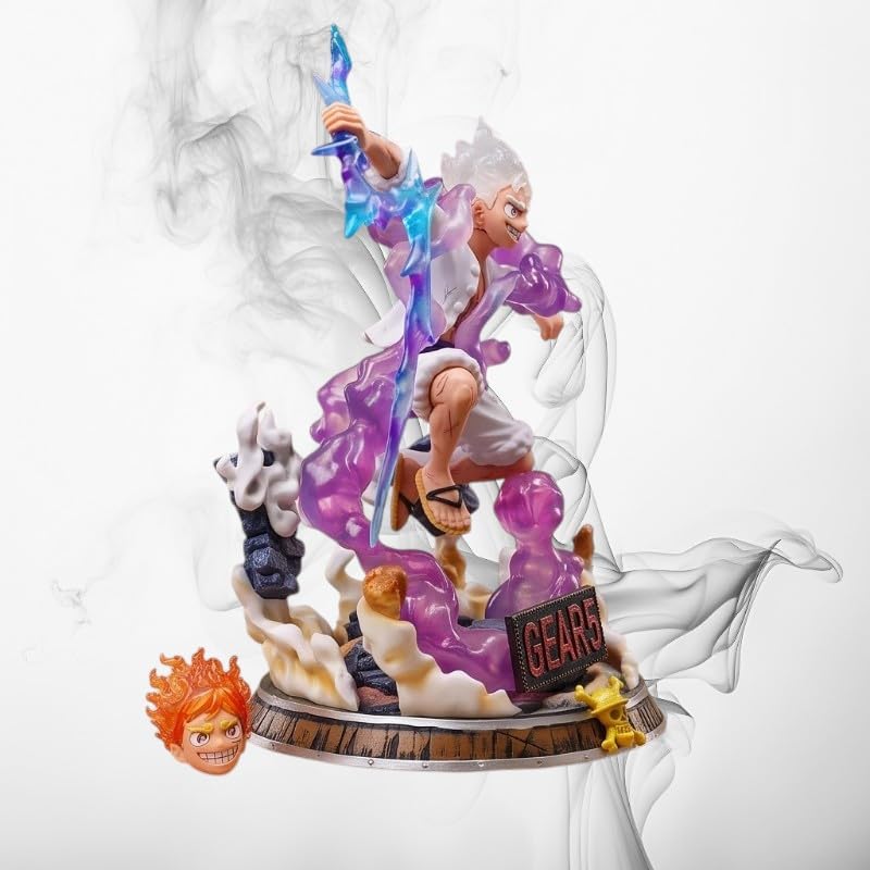 One Piece Luffy Gear 5 Double Head Action Figure with Lightning Effect 37cm