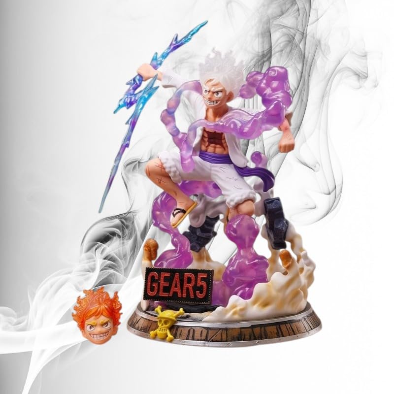 One Piece Luffy Gear 5 Double Head Action Figure with Lightning Effect 37cm