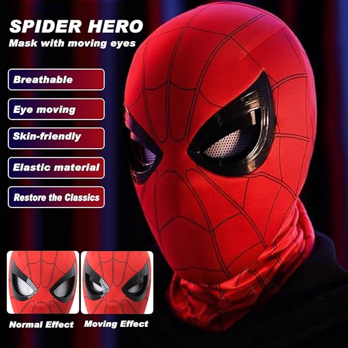Spider-Man RED Mask | Cosplay, Adjustable Eyes | Elastic Breathable Material, Unisex