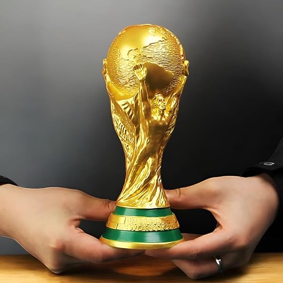 FIFA World Cup Trophy Replica, Gold, 21cm Height, Collectible Soccer Award with Green Base