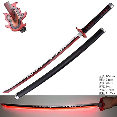Tanjiro Flame Katana | Wooden | LED | Red and Black | 104cm