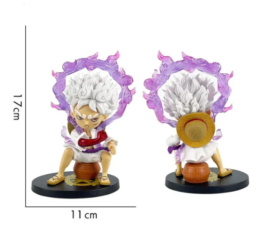 Gear 5 Luffy Sitting on Barrel Figure, 17cm Collectible Anime Statue with Purple Flame Effect and Base