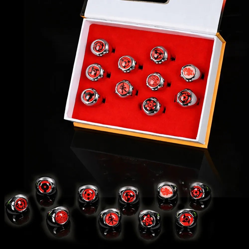 Naruto Sharingan Rings Box Set of 9 + 1 Itachi Ring Free