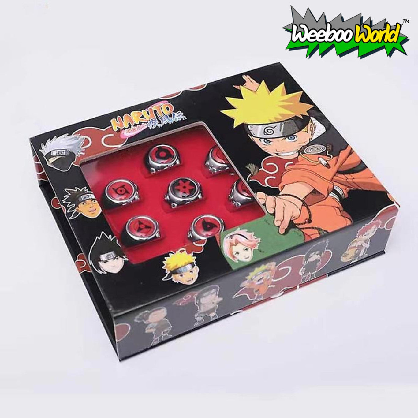 Naruto Sharingan Rings Box Set of 9 + 1 Itachi Ring Free