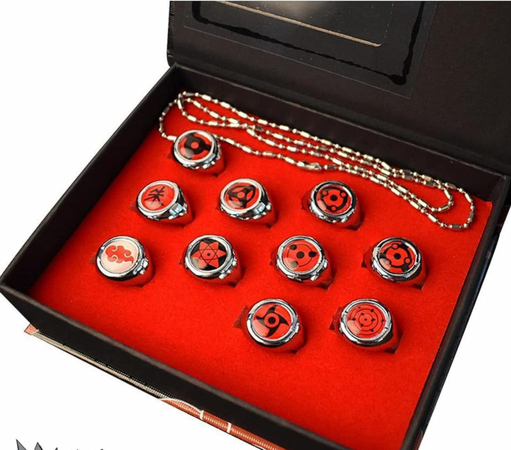 Naruto Sharingan Rings Box Set of 9 + 1 Itachi Ring Free