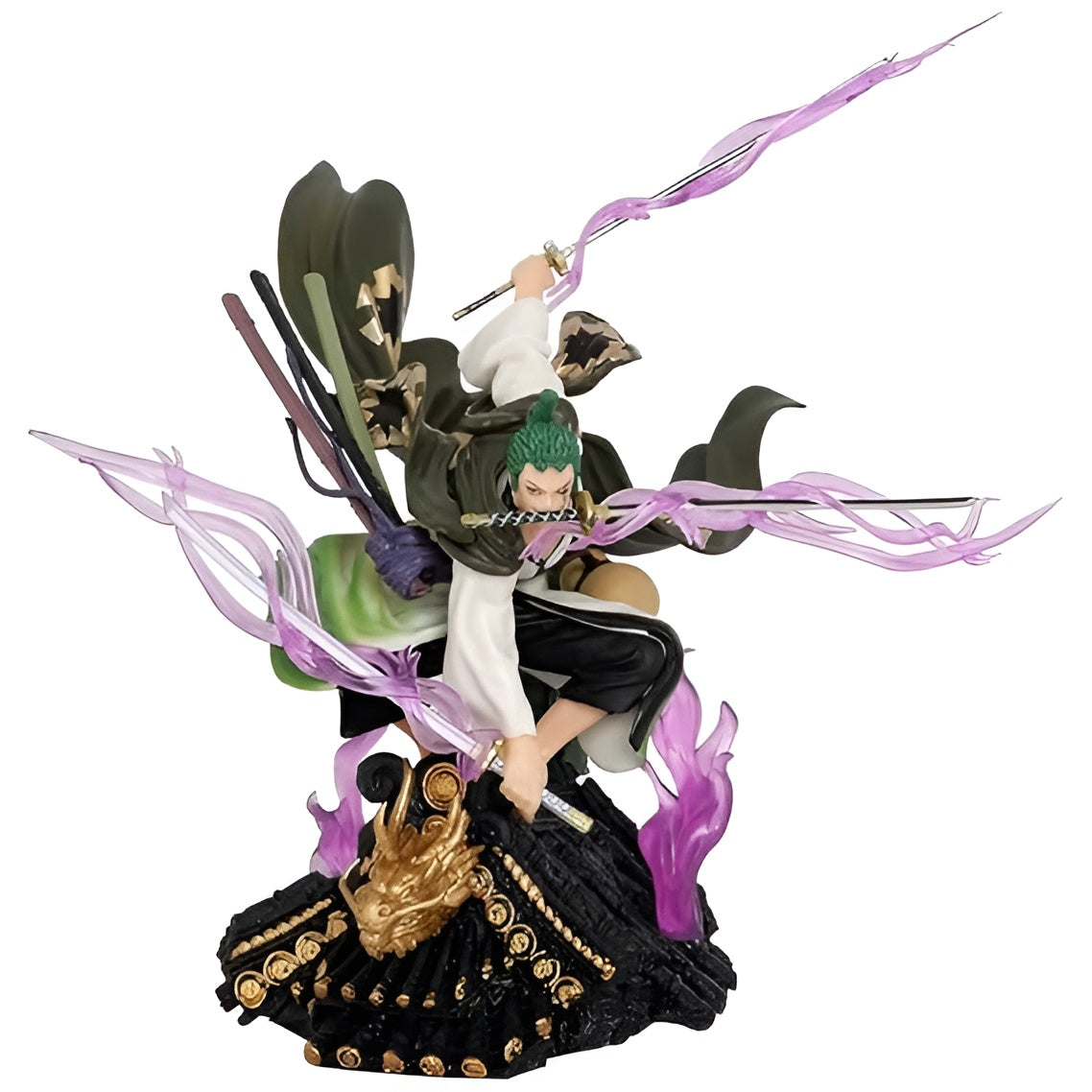 One Piece Roronoa Zoro Triple Sword Action Figure | 36cm Battle Jump Samurai Pose Zoro Figurine