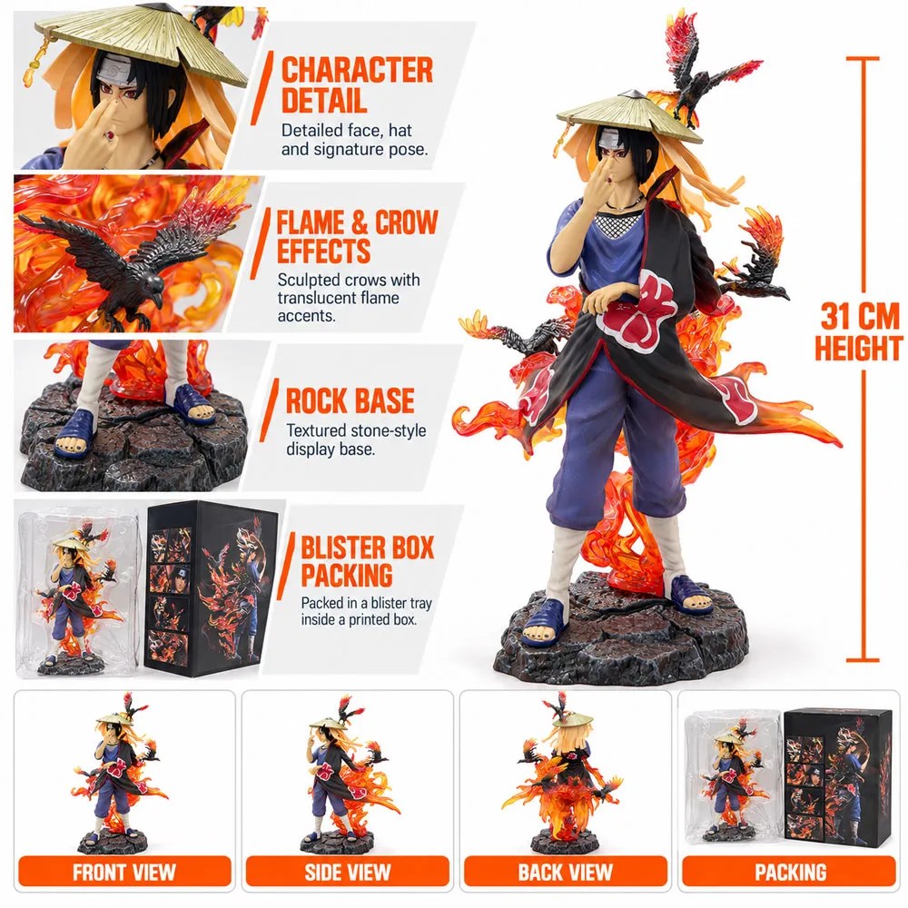 Itachi Uchiha Akatsuki Flame Standing 31cm Figure (Blister+Box)