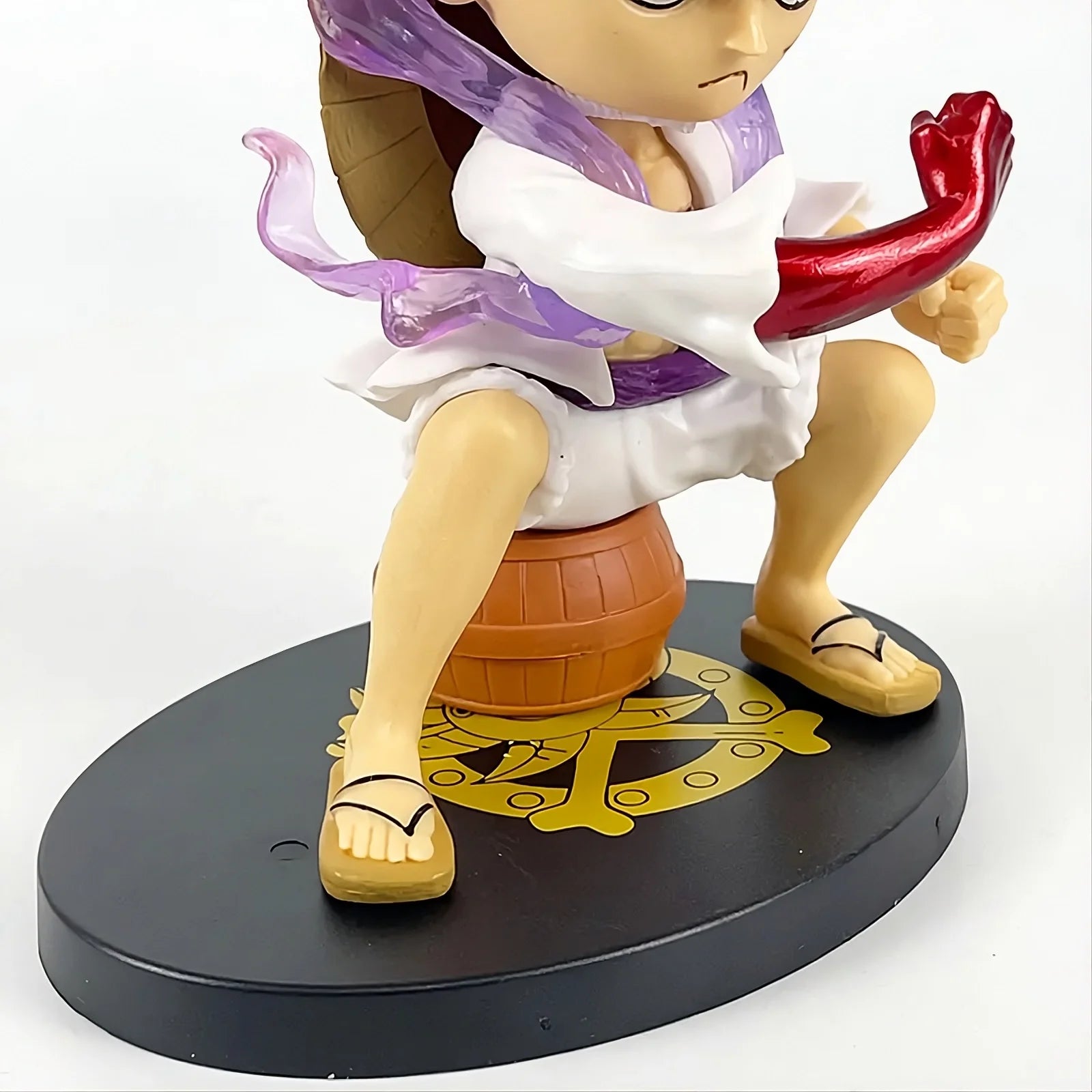 Gear 5 Luffy Sitting on Barrel Figure, 17cm Collectible Anime Statue with Purple Flame Effect and Base